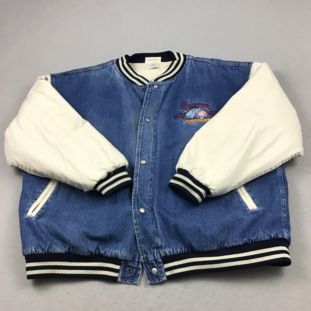Vintage Disney Eeyore Varsity Jacket Men 2XL Blue Denim Canvas Winnie The Pooh